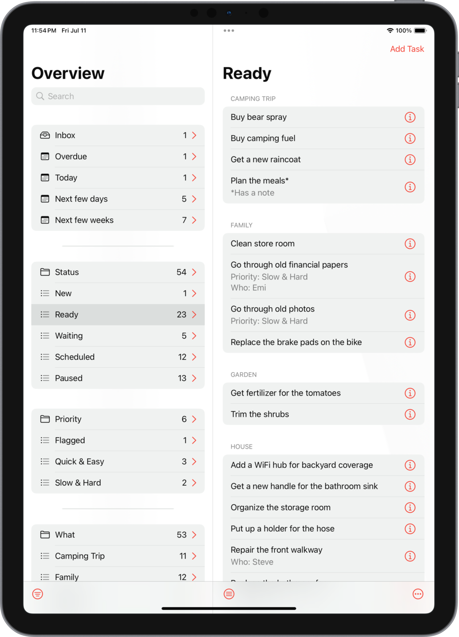 Task List — Status Folder — Ready List