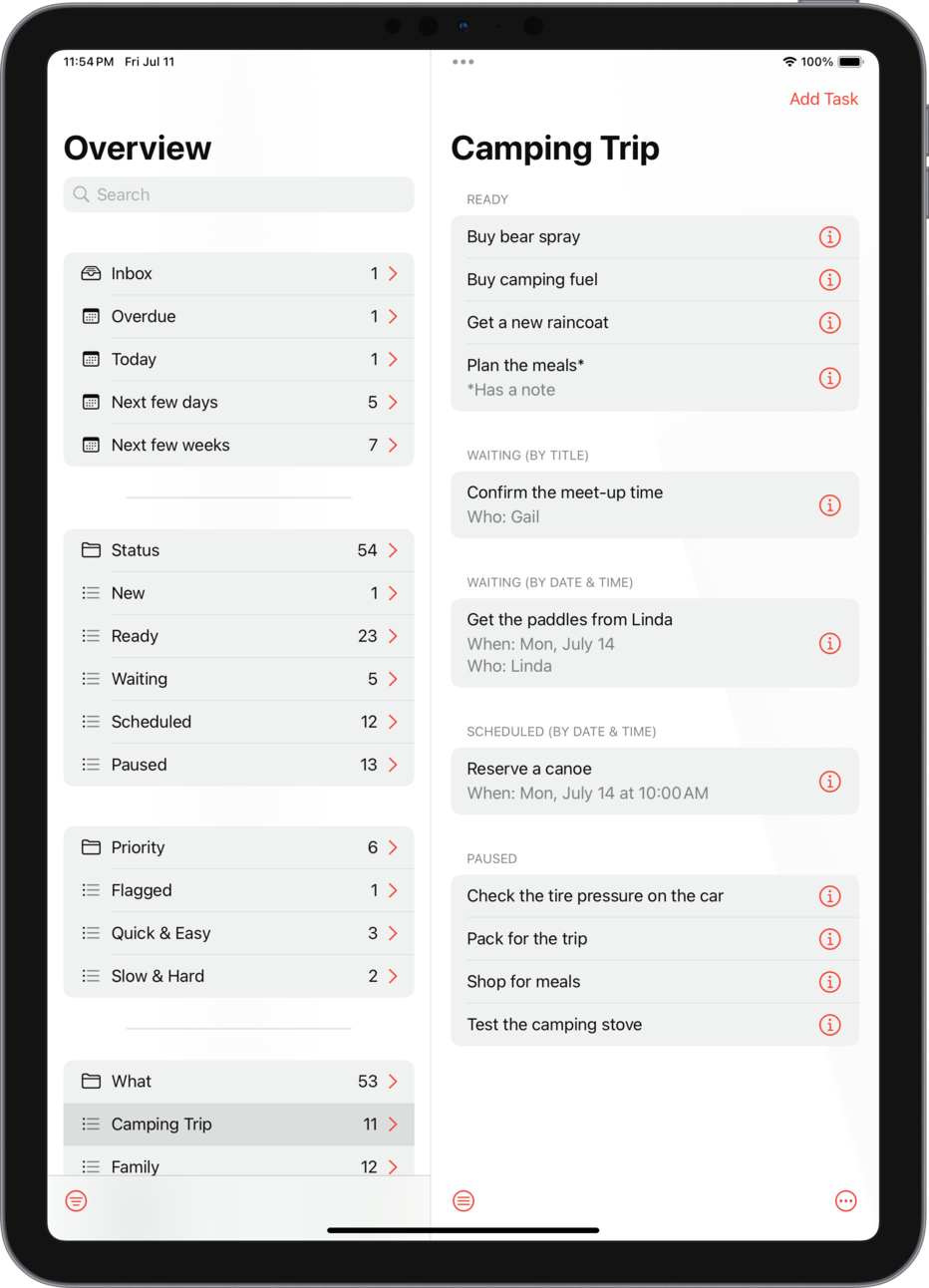 Task List — What Folder — Camping Trip List