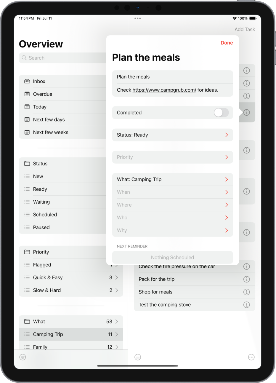 Task View — Plan the meals