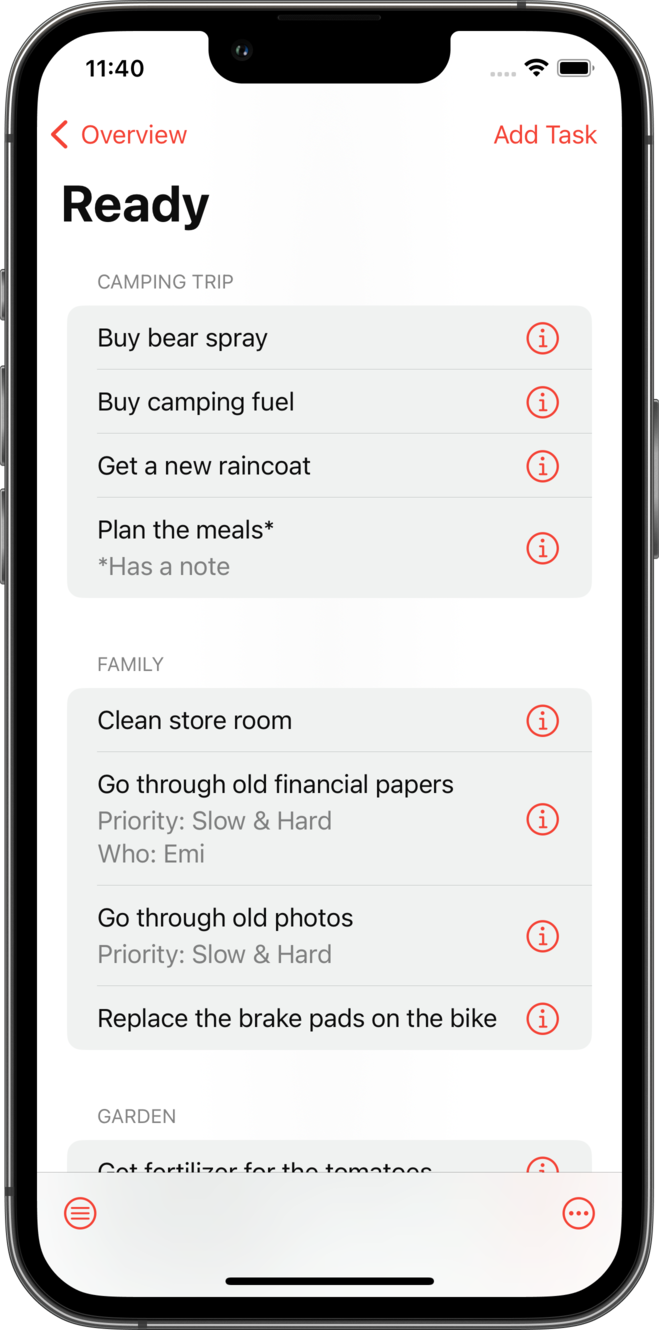 Task List — Status Folder — Ready List