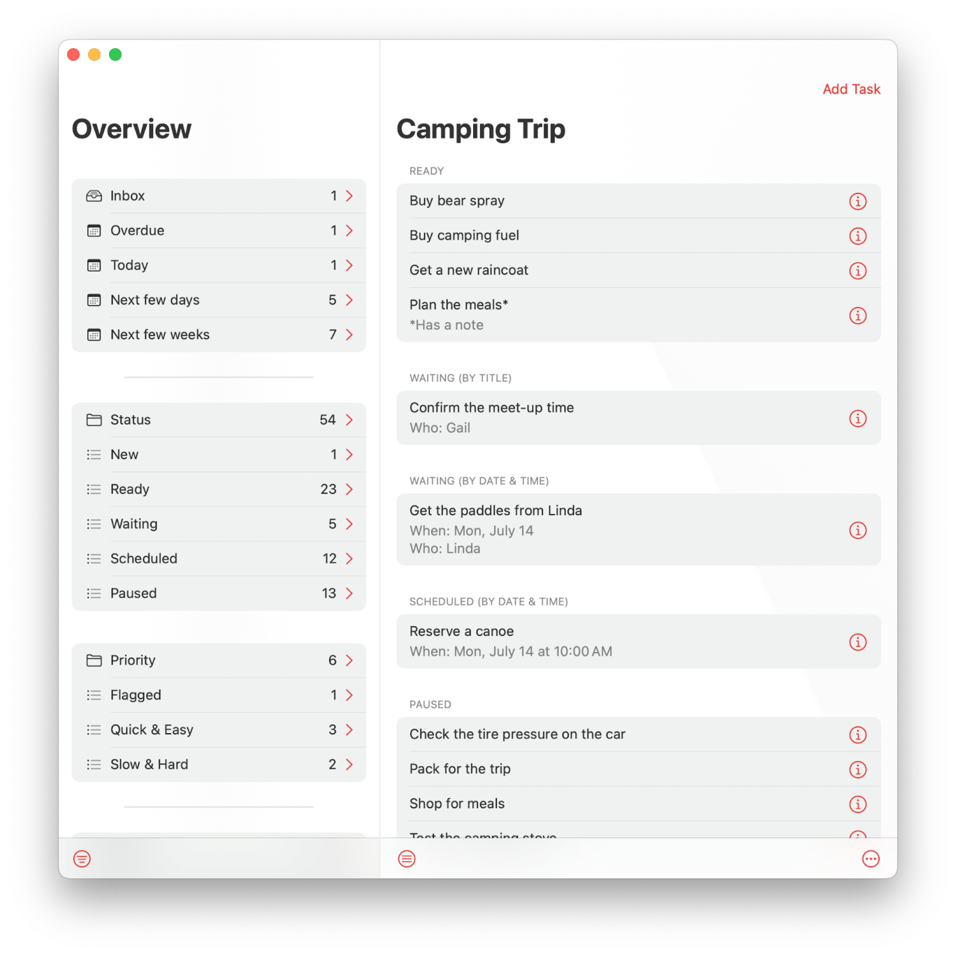 Task List — What Folder — Camping Trip List
