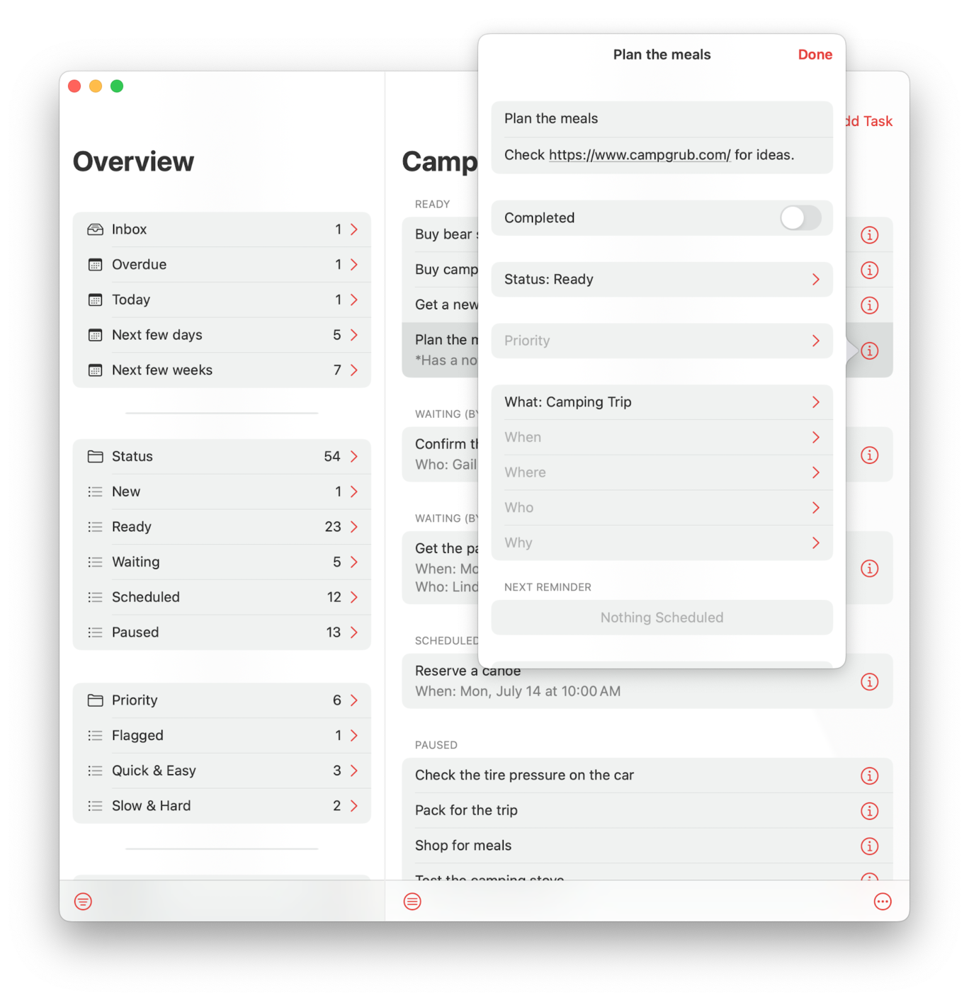 Task View — Plan the meals